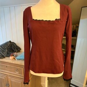 Jessica Simpson Maroon Long Sleeve Top with Black Lace